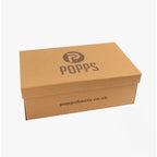 Popps VESPA Unisex Desert Boots in Cognac, Popps branded shoe box (packaging shot, not the boots)