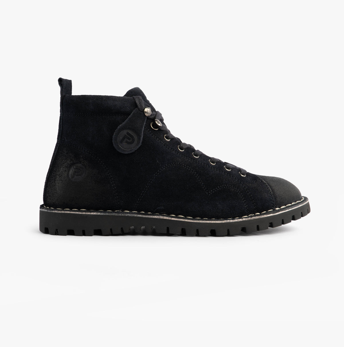 Popps 1961 MOD Mens Suede Monkey Boots in Navy, side view