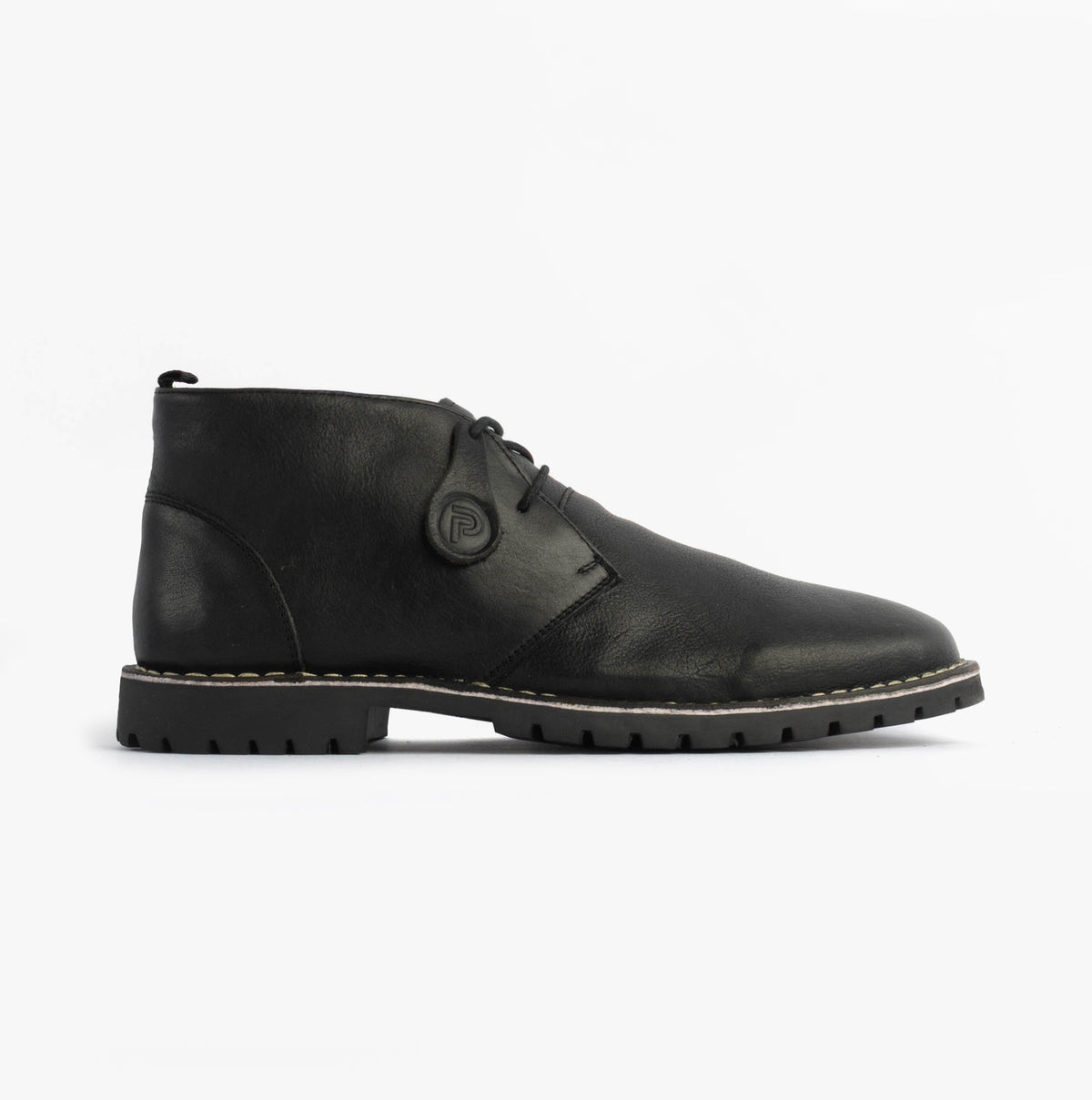 Popps COOPER Mens Leather Desert Boots in Black, side view