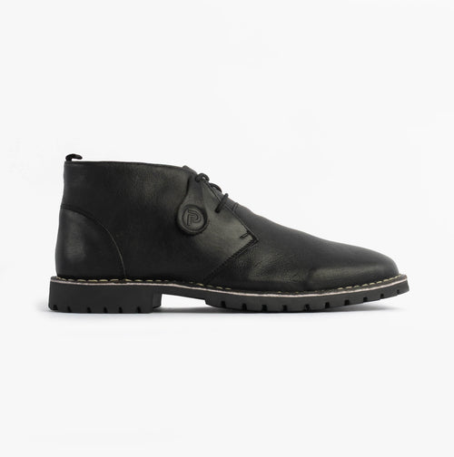 Popps COOPER Mens Leather Desert Boots in Black, side view