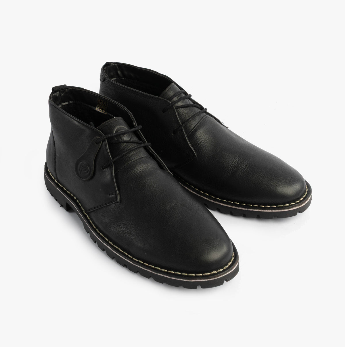 Popps COOPER Mens Leather Desert Boots in Black, pair shown at a front angle