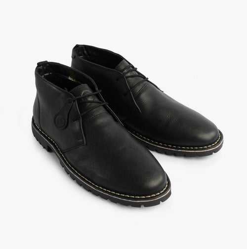 Popps COOPER Mens Leather Desert Boots in Black, pair shown at a front angle