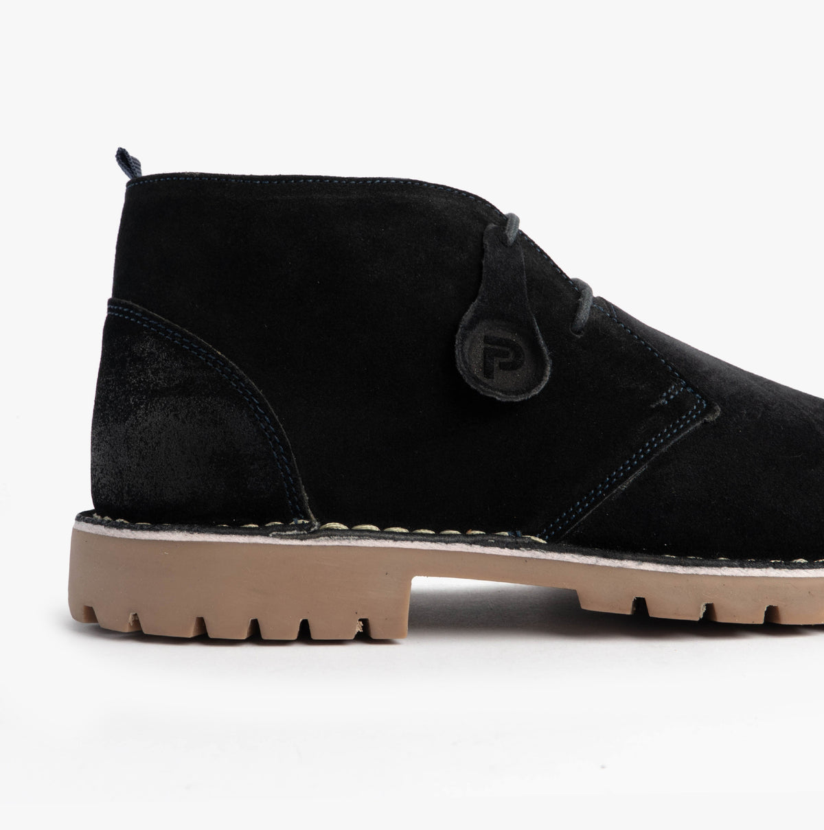 Popps COOPER Mens Desert Boots in Navy, close-up of the side and chunky sole edge