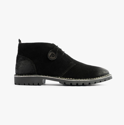 Popps COOPER Mens Suede Desert Boots in Black, side view