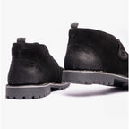 Popps COOPER Mens Suede Desert Boots in Black, close-up of the side and chunky sole edge