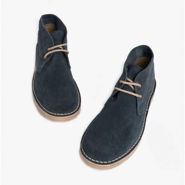 Roamers ROUND TOE Unisex Desert Boots in Navy, pair seen from above showing the two-eyelet lacing