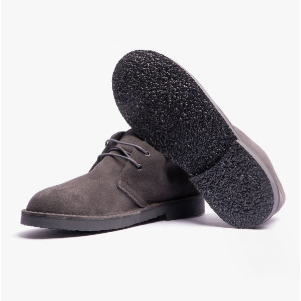 Roamers ORIGINAL Unisex Desert Boots in Grey, one boot turned to show the sole with the other beside it