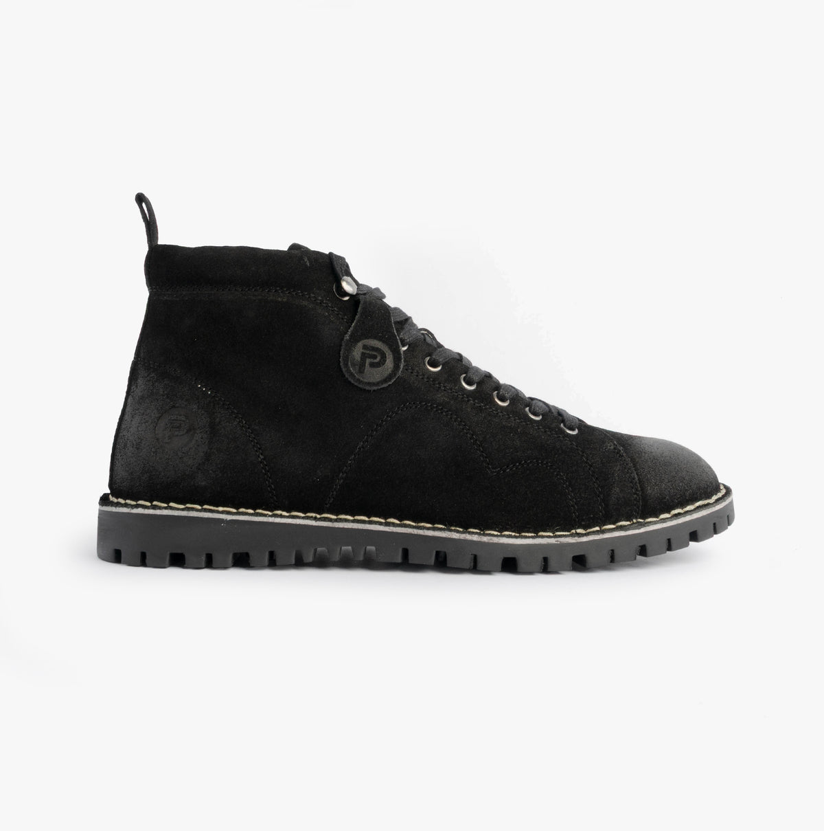 Popps 1961 MOD Mens Suede Monkey Boots in Black, side view