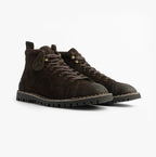 Popps 1961 MOD Mens Suede Monkey Boots in Brown, pair shown at a front angle