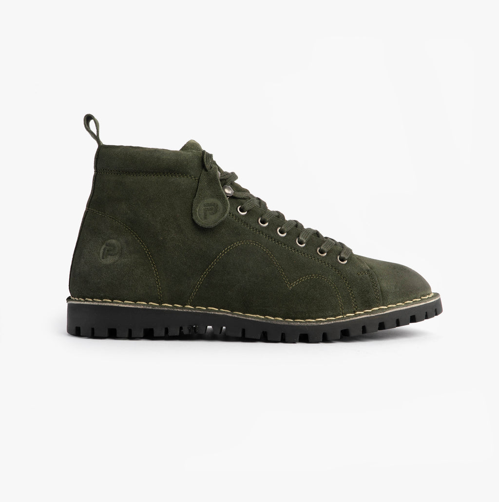 Popps 1961 MOD Mens Suede Monkey Boots in Green, side view