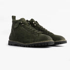 Popps 1961 MOD Mens Suede Monkey Boots in Green, pair shown at a front angle