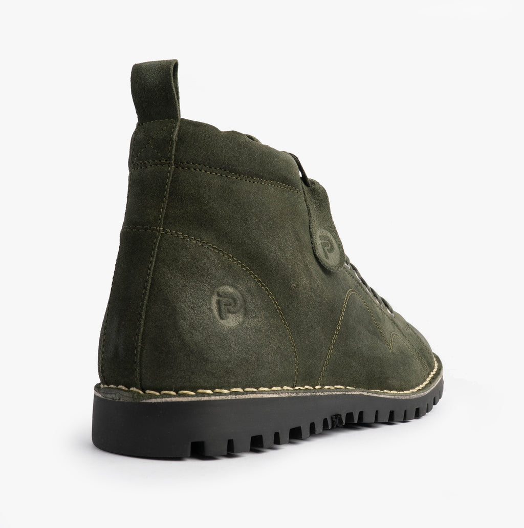 Popps 1961 MOD Mens Suede Monkey Boots in Green, rear view
