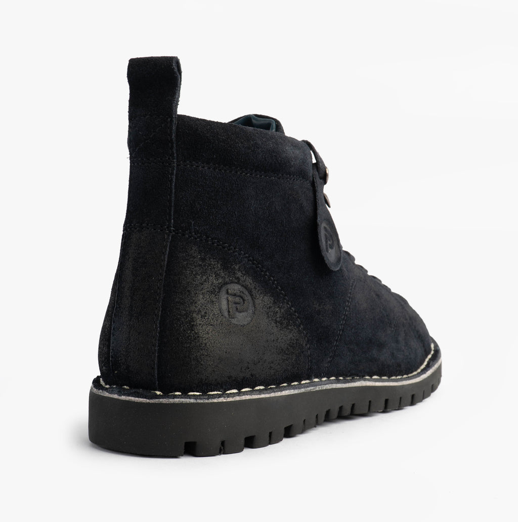 Popps 1961 MOD Mens Suede Monkey Boots in Navy, rear view