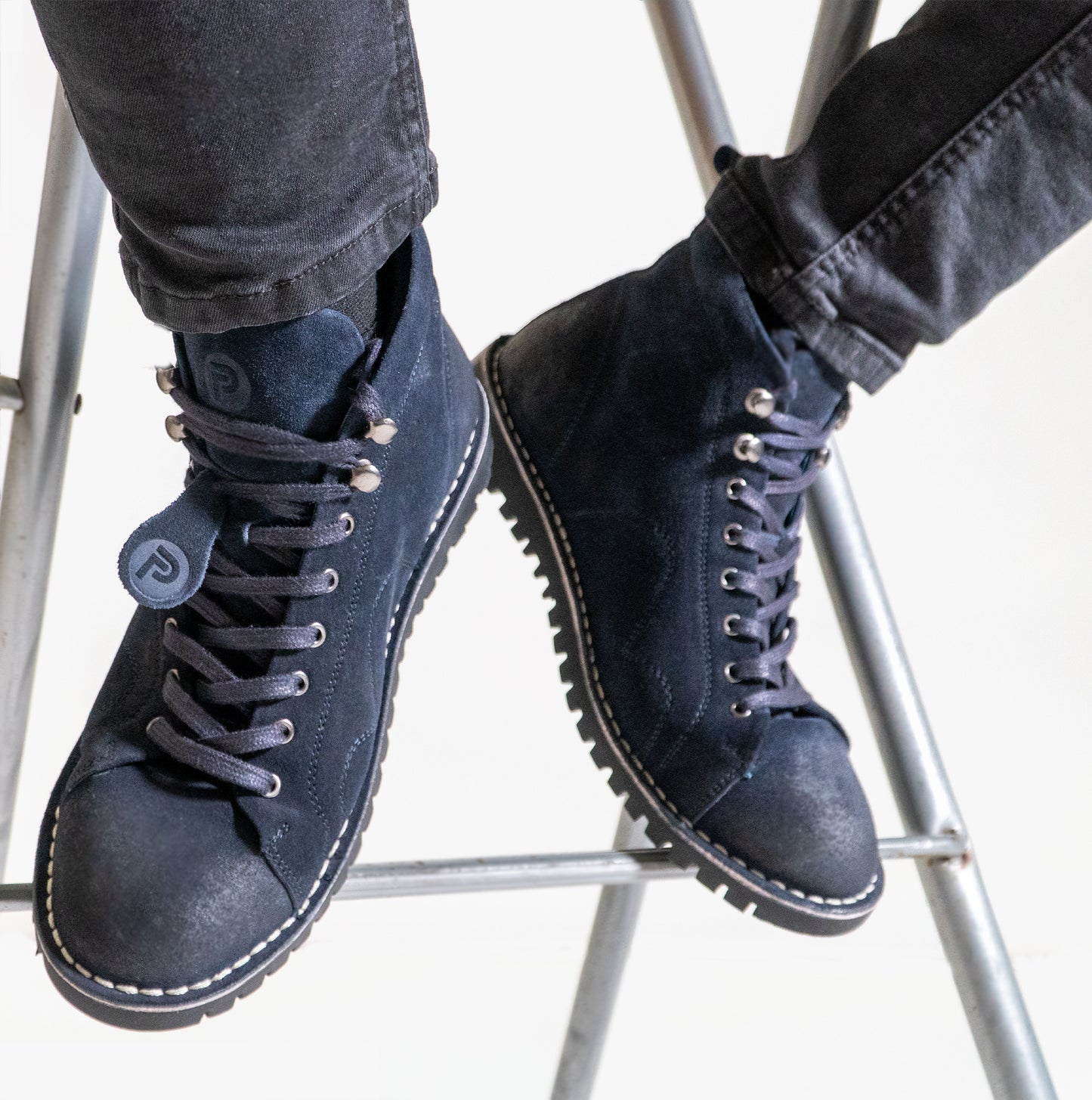 Popps 1961 MOD Mens Suede Boots Navy