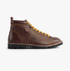 Popps 1961 MOD Mens Leather Monkey Boots in Oxblood, side view showing the yellow laces