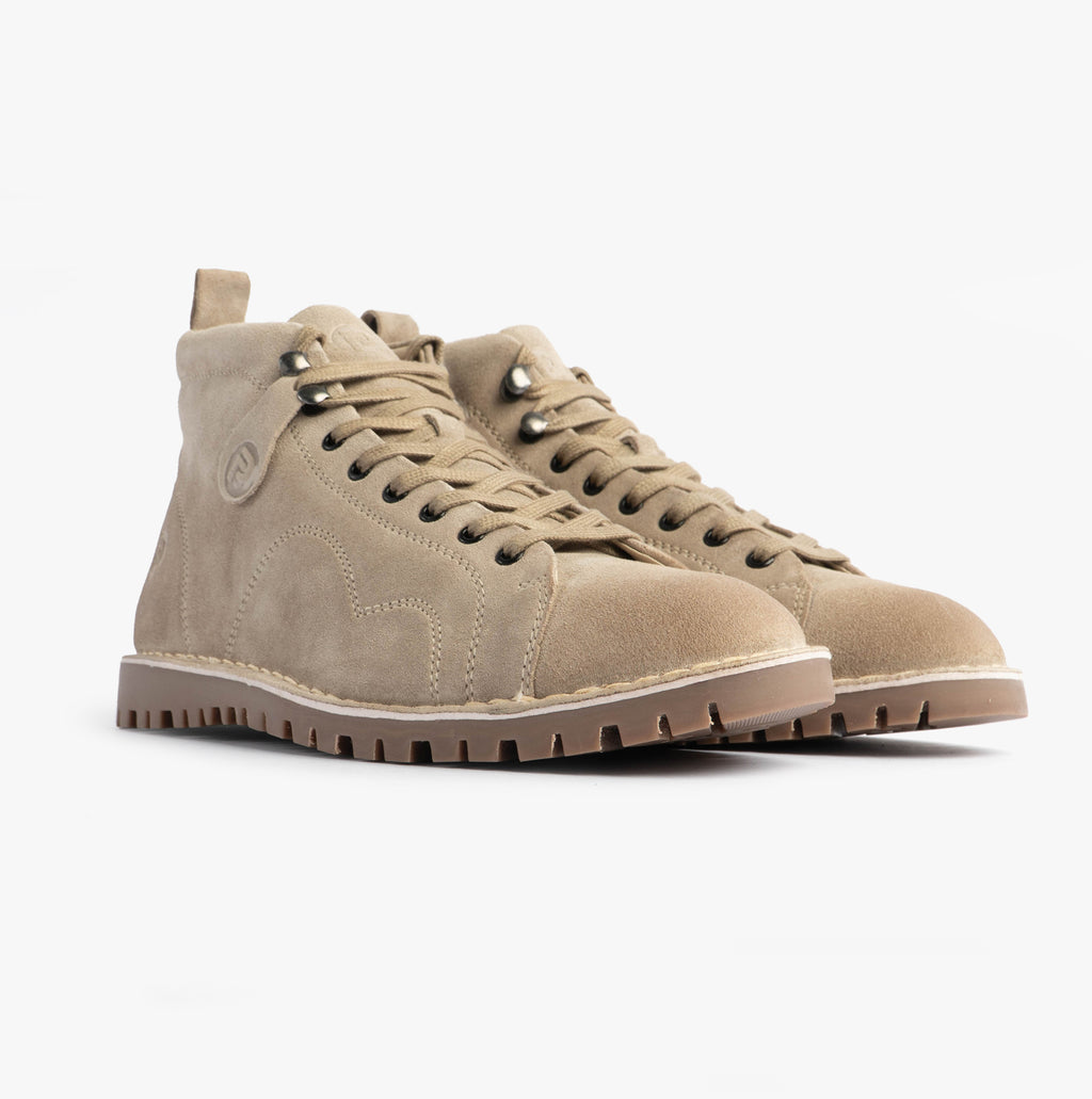 Popps 1961 MOD Mens Suede Monkey Boots in Sand, pair shown side on