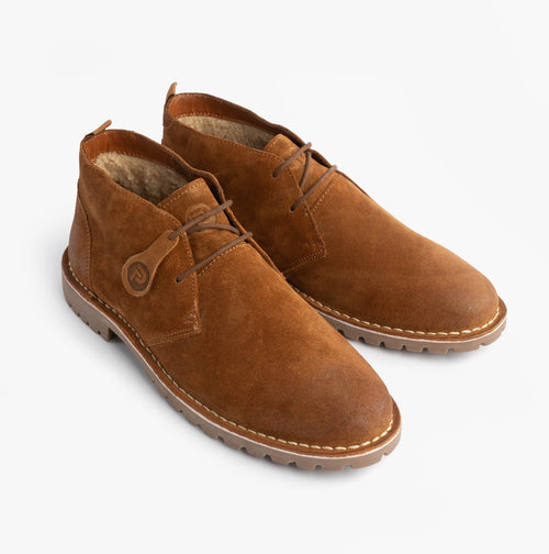 Popps COOPER Mens Desert Boots in Cognac, pair seen from above with the lining visible