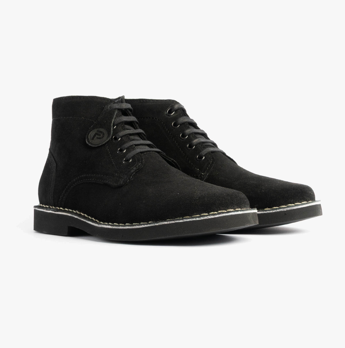 Popps RANGER Mens Desert Boots in Black, pair shown at a front angle