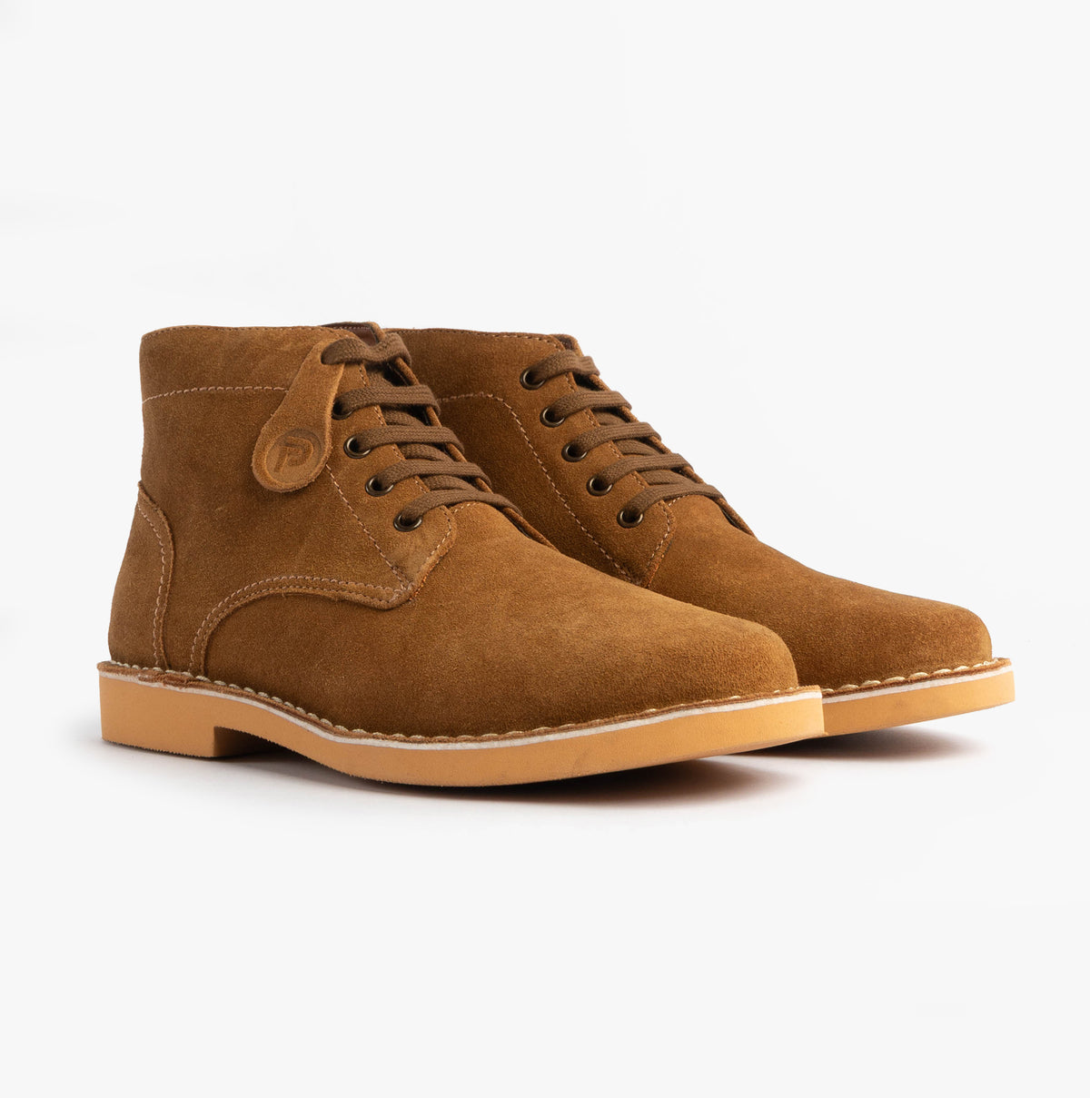 Popps RANGER Mens Desert Boots in Cognac, pair shown at a front angle