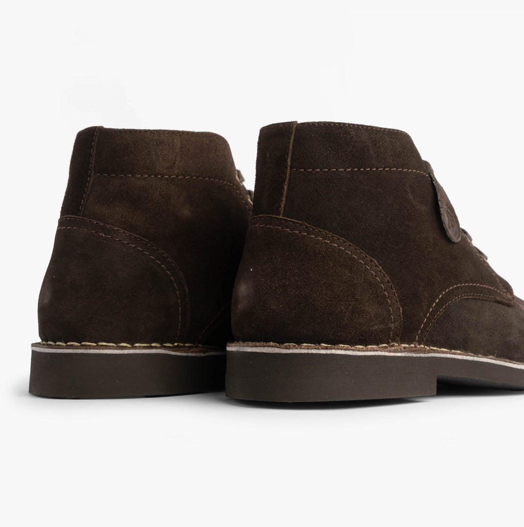 Popps RANGER Mens Desert Boots in Dark Brown, close-up of the heels from behind