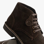 Popps RANGER Mens Desert Boots in Dark Brown, close-up of the lacing and branded tab