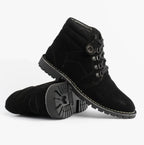 Popps TROOPER Mens Desert Boots in Black, single boot at a front angle beside the other boot sole