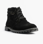 Popps TROOPER Mens Desert Boots in Black, single boot at a front angle showing the hook and eyelet lacing