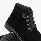 Popps TROOPER Mens Desert Boots in Black, close-up of the lace hooks, eyelets and chunky sole