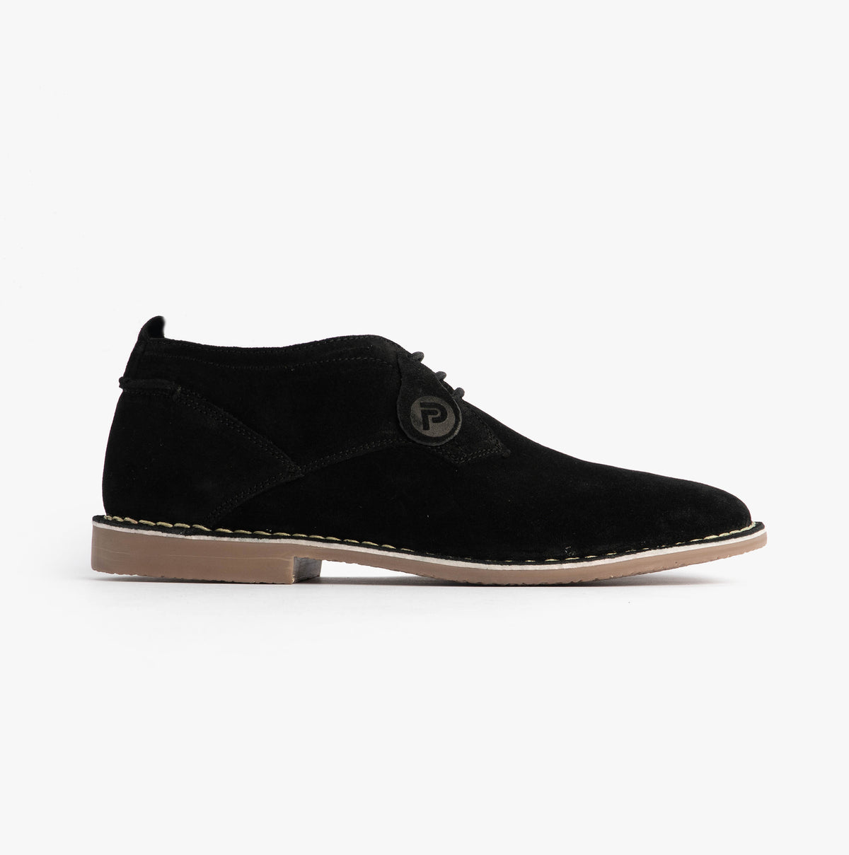 Popps JONAS Mens Suede Desert Shoes in Black, side view