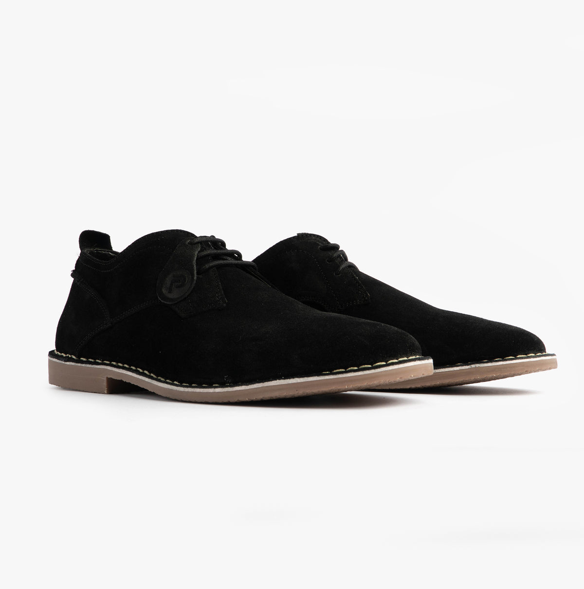 Popps JONAS Mens Suede Desert Shoes in Black, pair shown side on
