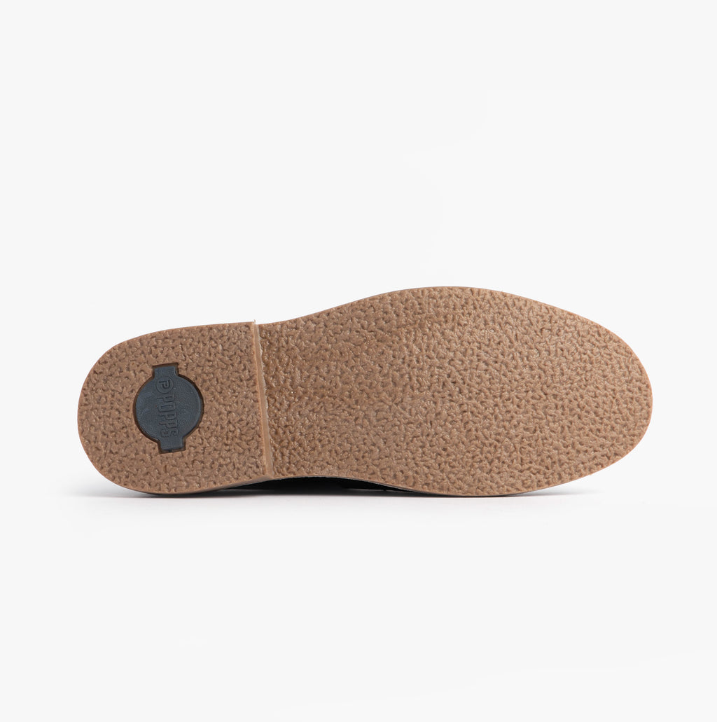 Popps JONAS Mens Suede Desert Shoes in Black, sole with logo patch
