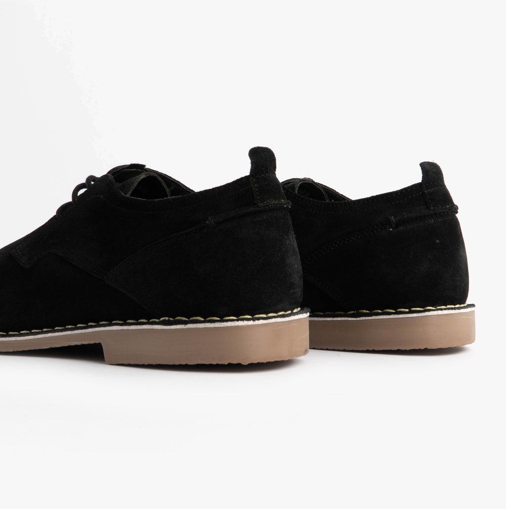 Popps JONAS Mens Suede Desert Shoes in Black, pair seen from behind and the side