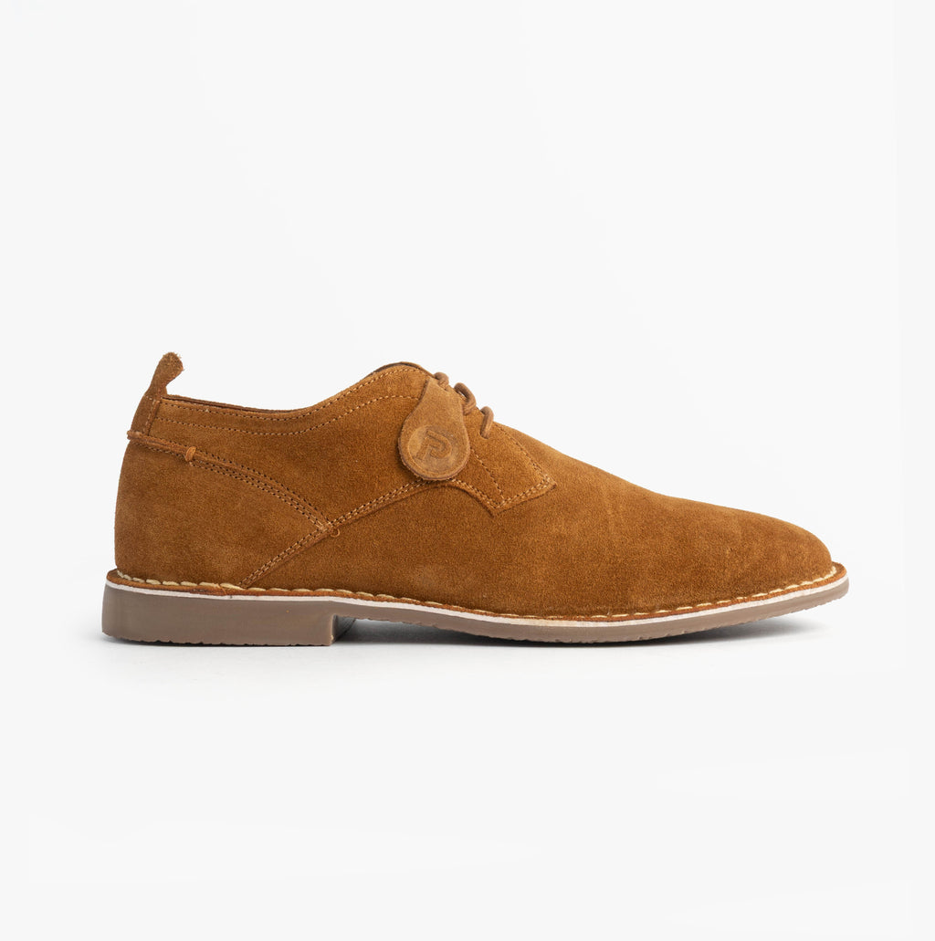 Popps JONAS Mens Suede Desert Shoes in Cognac, side view