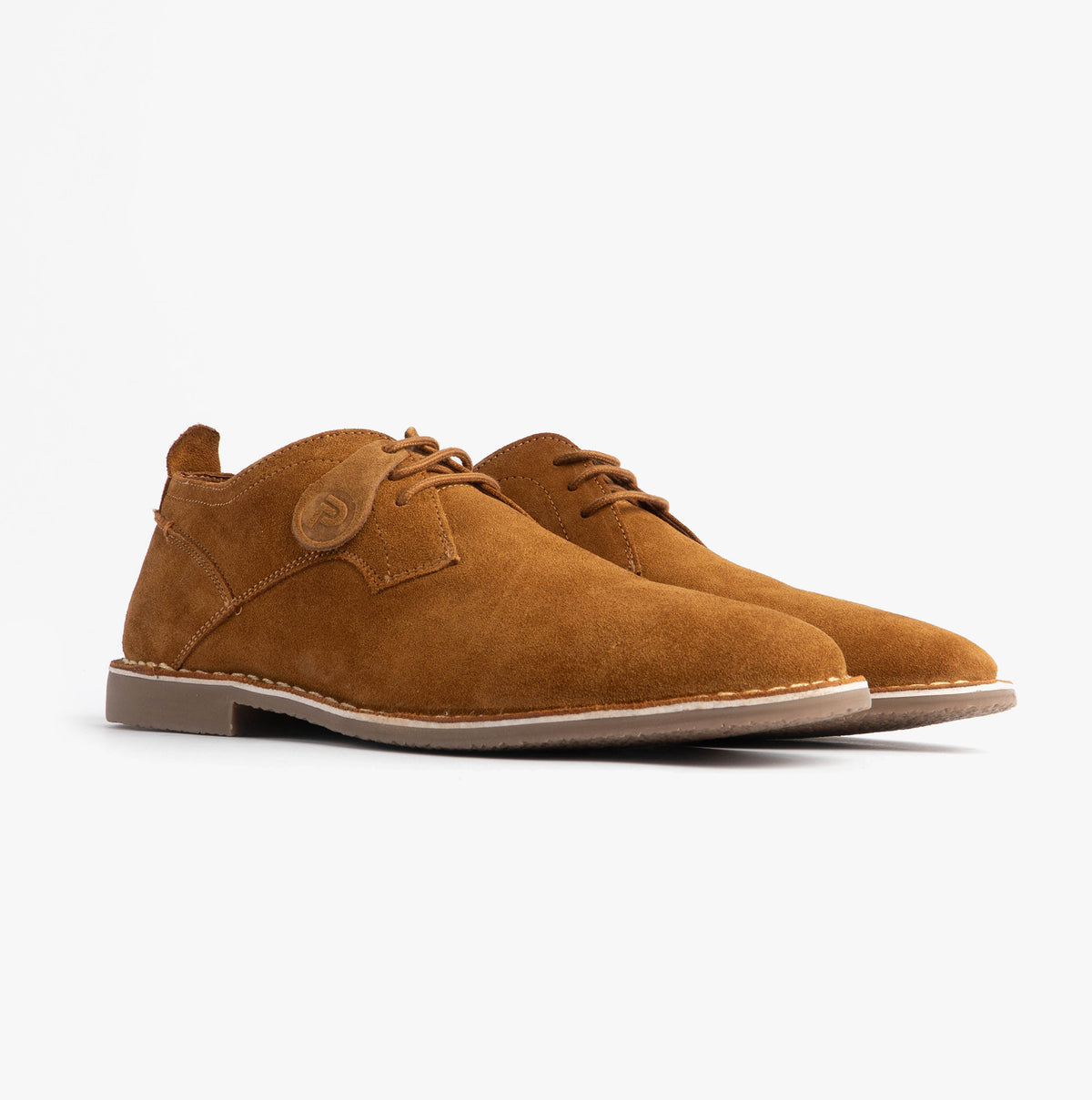 Popps JONAS Mens Suede Desert Shoes in Cognac, pair shown side on