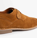 Popps JONAS Mens Suede Desert Shoes in Cognac, close-up of the side and sole edge