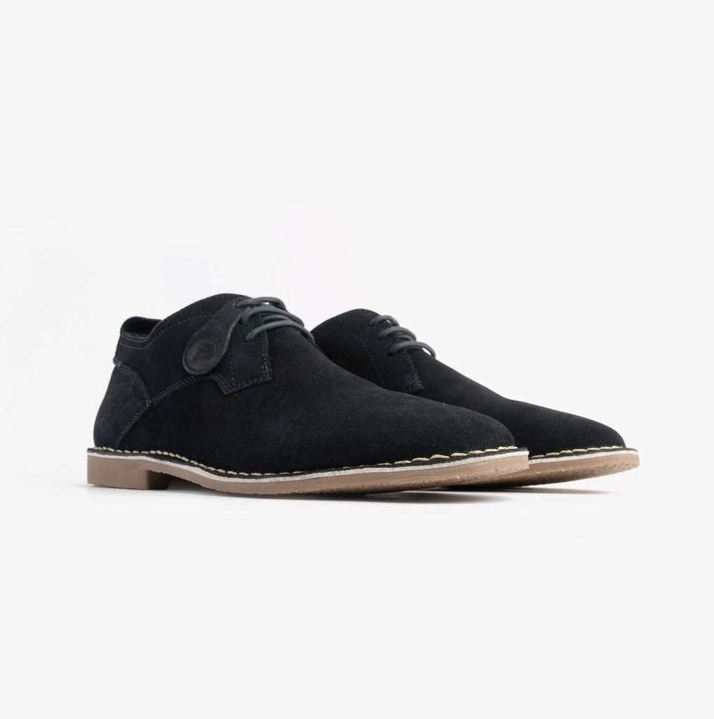 Popps JONAS Mens Suede Desert Shoes in Navy, pair shown side on