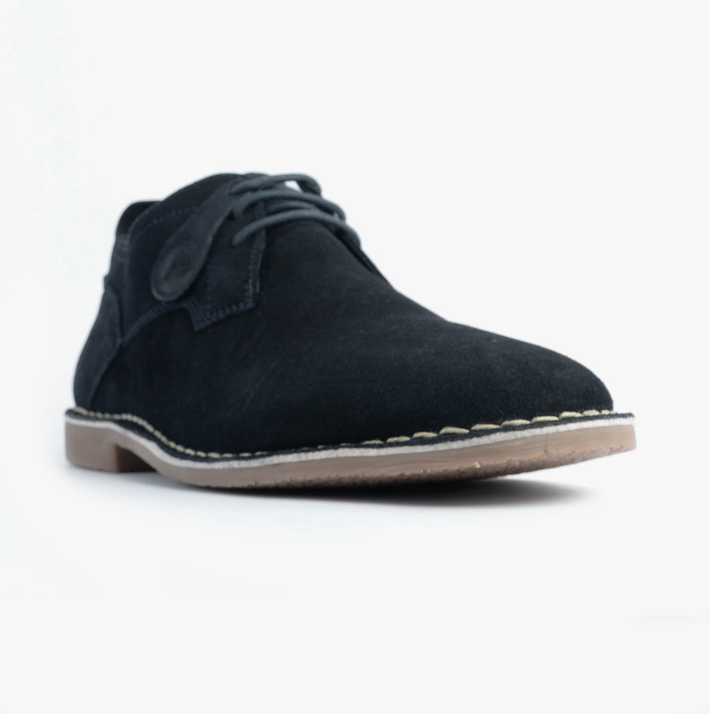 Popps JONAS Mens Suede Desert Shoes in Navy, single shoe at a front angle