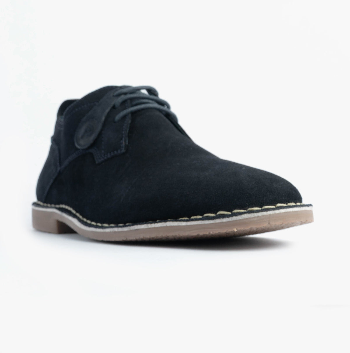 Popps JONAS Mens Suede Desert Shoes in Navy, single shoe at a front angle