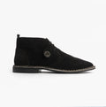 Popps VESPA Unisex Desert Boots in Black, side view showing the round logo button