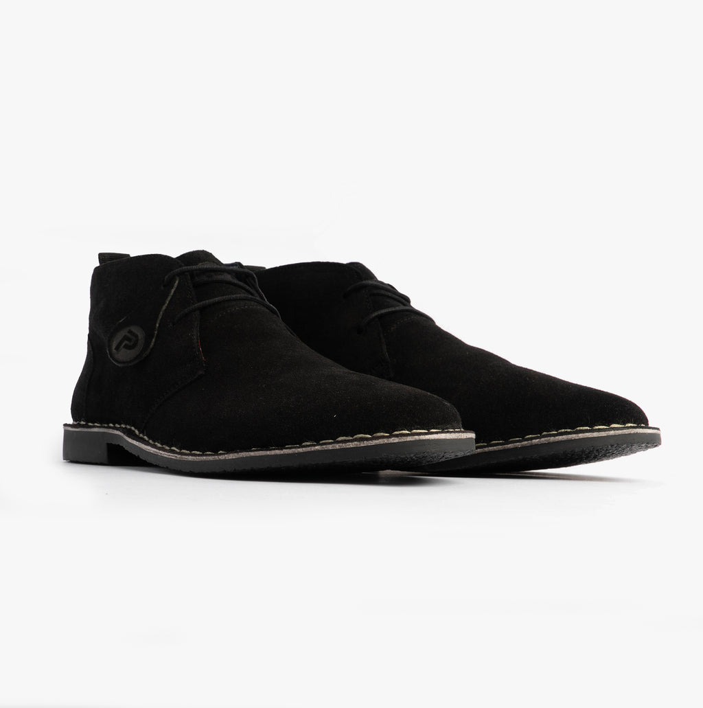 Popps VESPA Unisex Desert Boots in Black, pair shown side on