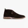Popps VESPA Unisex Desert Boots in Dark Brown, side view showing the round logo button