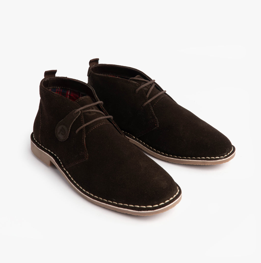 Popps VESPA Unisex Desert Boots in Dark Brown, pair shown at a front angle