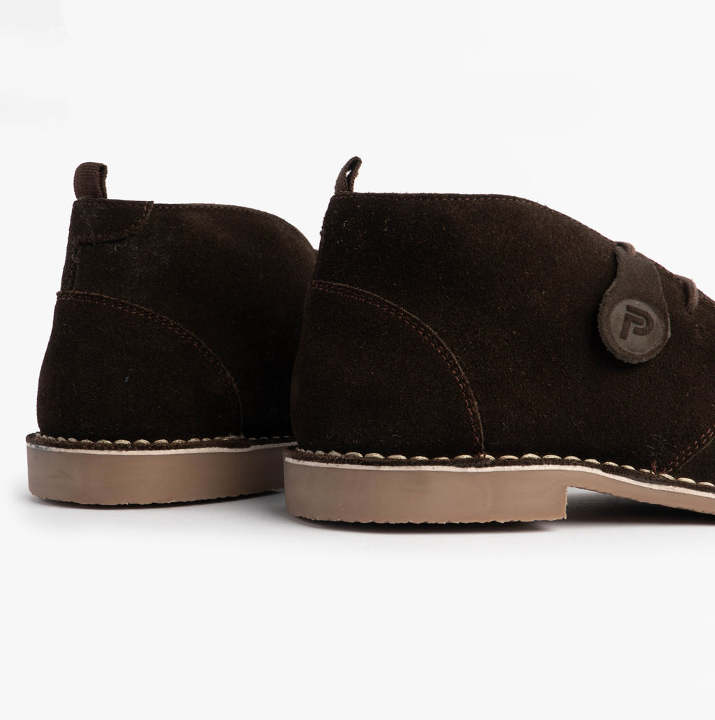 Popps VESPA Unisex Desert Boots in Dark Brown, pair seen from behind