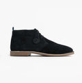 Popps VESPA Unisex Desert Boots in Navy, side view showing the round logo button