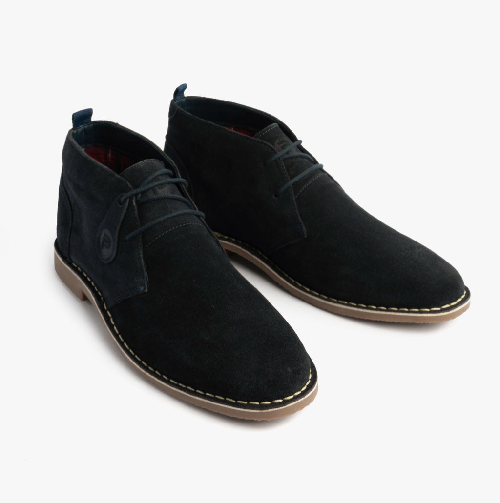 Popps VESPA Unisex Desert Boots in Navy, pair shown at a front angle