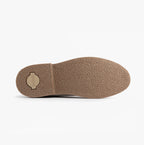 Popps VESPA Unisex Desert Boots in Sand, sole with tread pattern and logo patch
