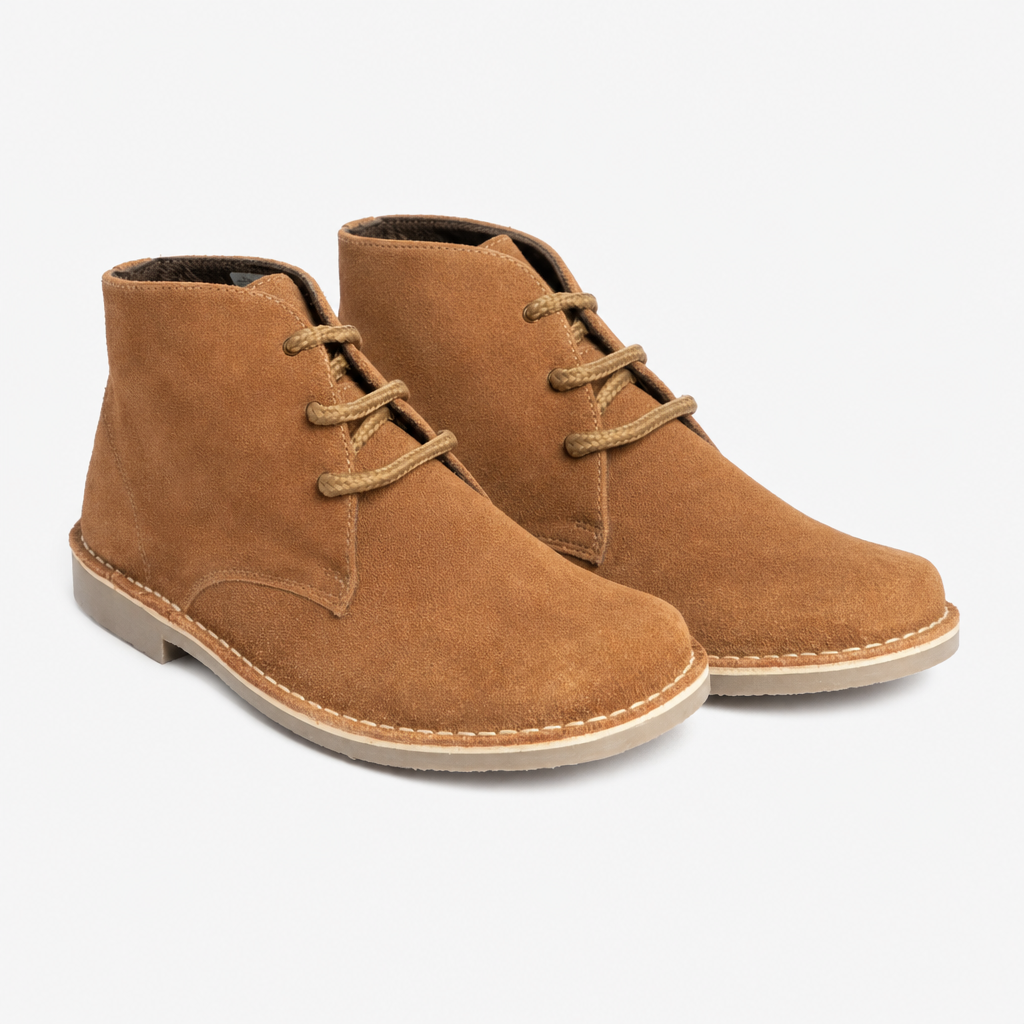 Roamers LEONARD Mens Desert Boots in Sand, pair shown at a three quarter angle