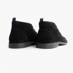 Roamers JACOB Mens Desert Boots in Black, pair shown from the back with blue heel pull tabs