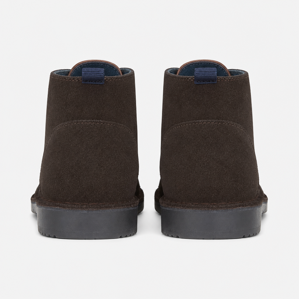 Roamers JACOB Mens Desert Boots in Dark Brown, back view of both boots