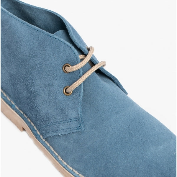 Roamers MACIE Womens Desert Boots in Blue, close-up of the laces and eyelets